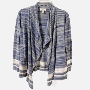 Ann Taylor LOFT Cotton Striped Waterfall Front Long Sleeve Cardigan Sweater 💙